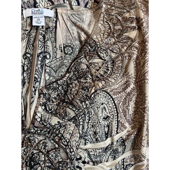 Croft & Barrow Women Plus 2X Paisley Print Tunic Embroidered Asymmetric Blousy - Picture 16 of 16
